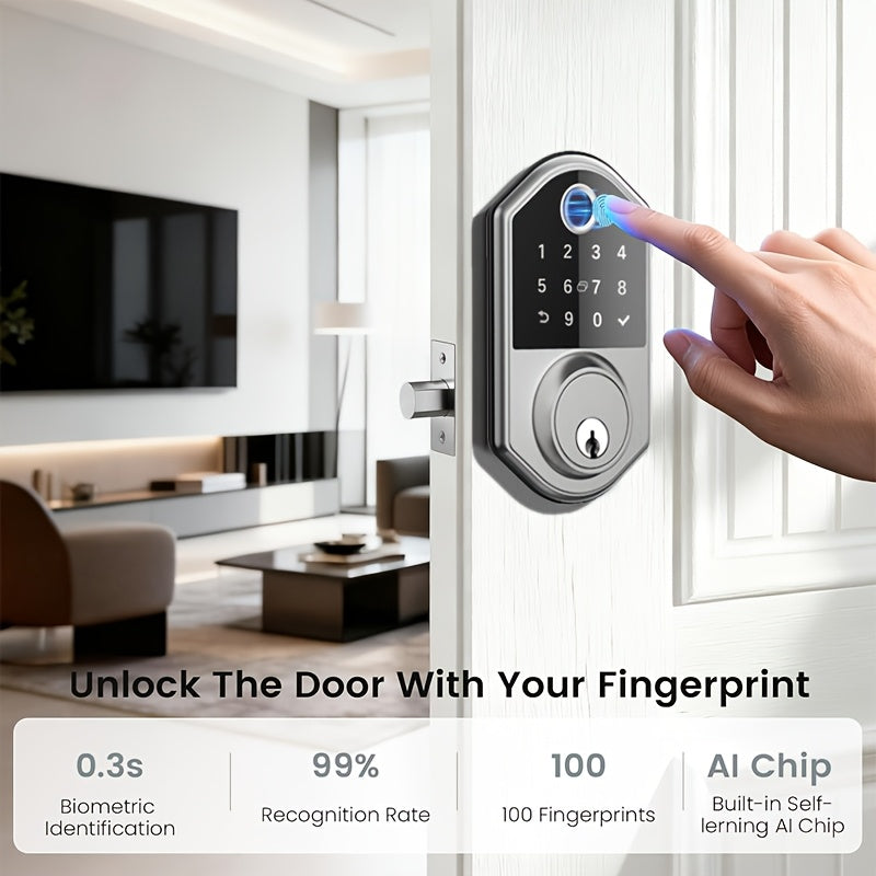 Fingerprint Keypad Door Lock with Automatic Locking and Anti-Peeping Password Feature, Black or Silvery Smart Entry Lock in With Card or Cardless Versions