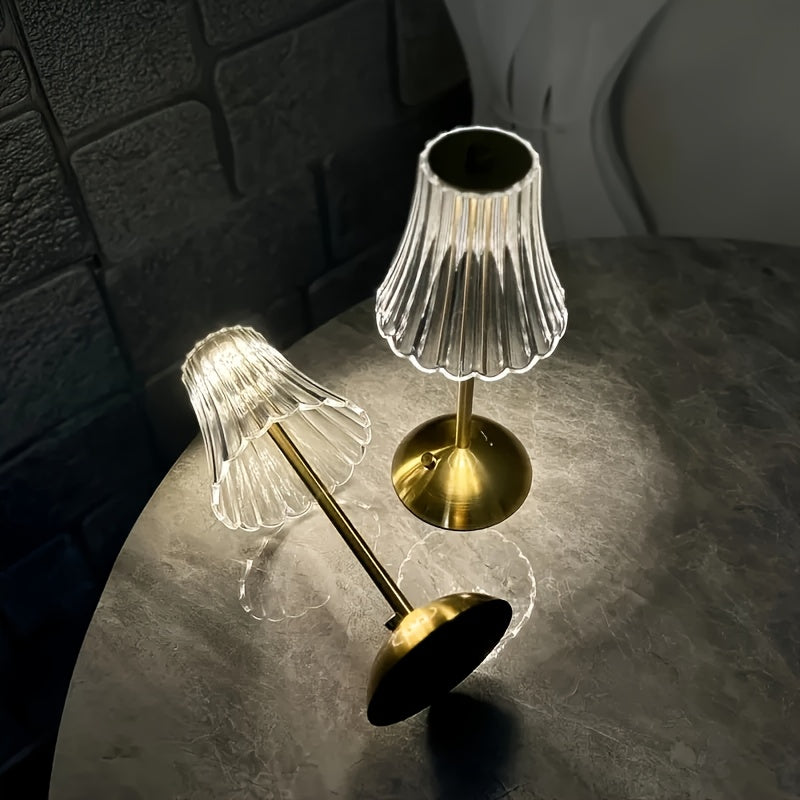 Touch Control Crystal Table Lamp with Three Light Tones, Dimmable LED Lighting, Wrought Iron Base and USB Rechargeable Battery, Single or Two-Lamp Options
