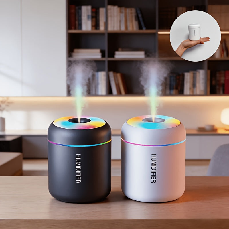 Cool Mist Aromatherapy Diffuser with 300ml Tank and Seven-Color LED Night Light, Black USB-Powered Humidifier for Bedroom, Desk and Home Office Atmosphere