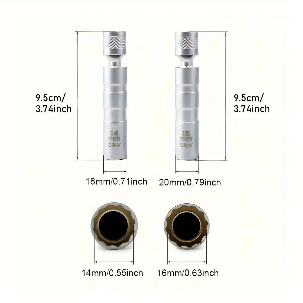 Spark Plug Socket Set with Magnetic Design and Listed 14mm plus 16mm Sizes, Alloy Steel Tool Selection for Compatible Automotive Spark Plug Maintenance