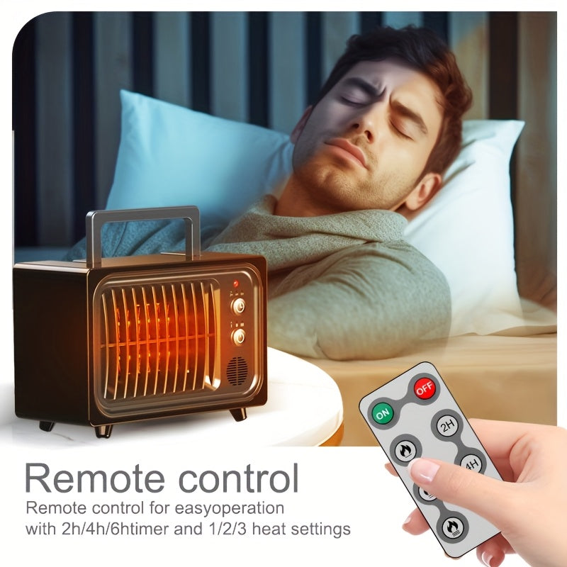 Remote-Controlled Red Space Heater with Listed 600W Power, Three Heat and Fan Settings, Adjustable Thermostat and Timer for Supervised Indoor Home or Office Warmth
