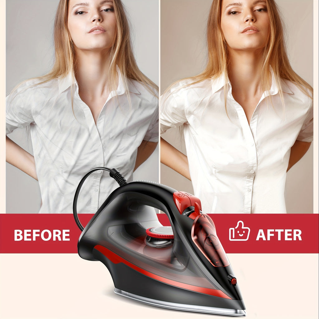 Ceramic Soleplate Steam Iron by Sundu, 1500W Red Clothes Iron with Thermostat Dial, Self-Cleaning and Auto-Off, 11.83oz Capacity Option for Home Garment Care
