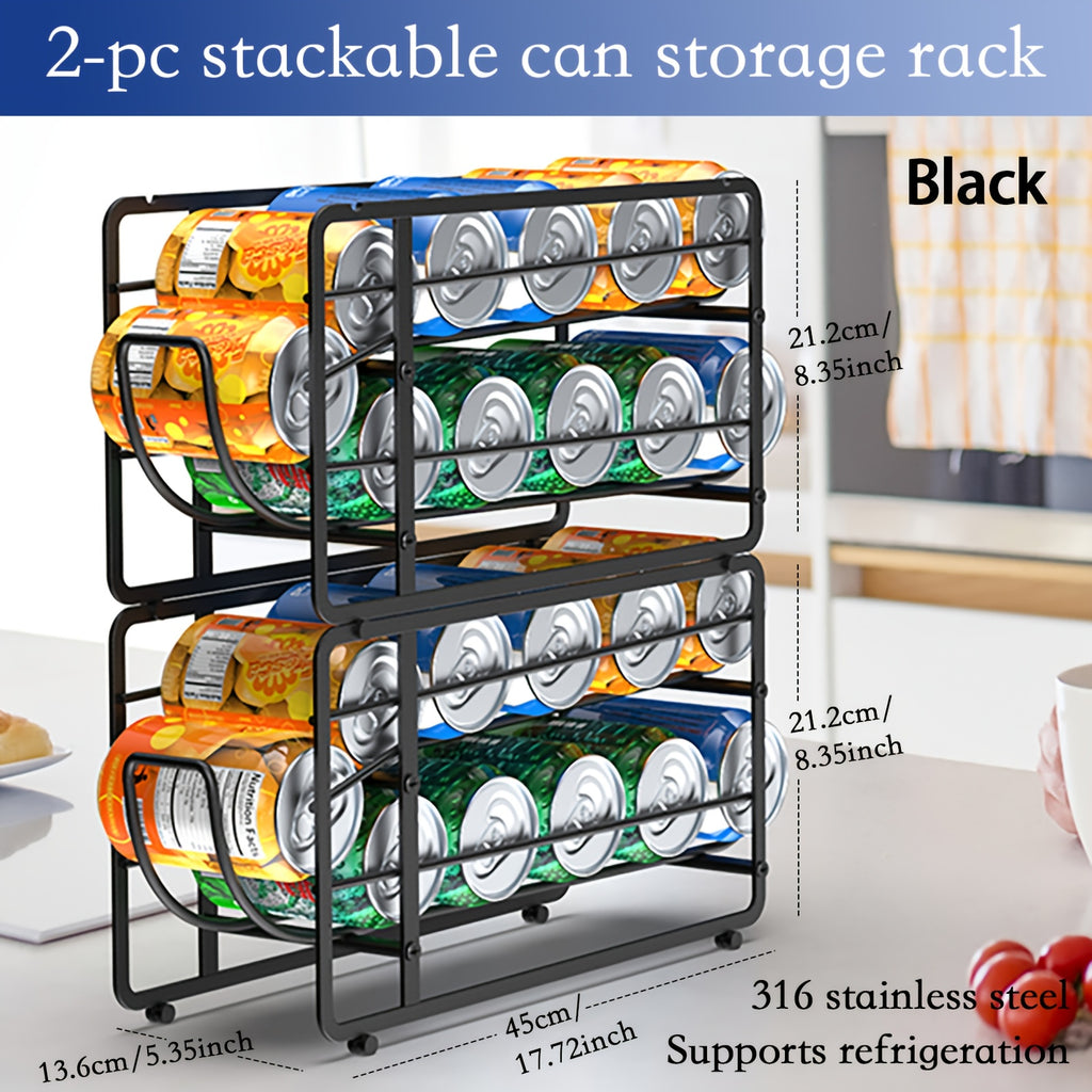 Sliding Can Dispenser Rack, Black Two-Pack Stackable Canned Food Storage Organizer for Pantry Shelves, Kitchen Cabinets and Countertop Organization