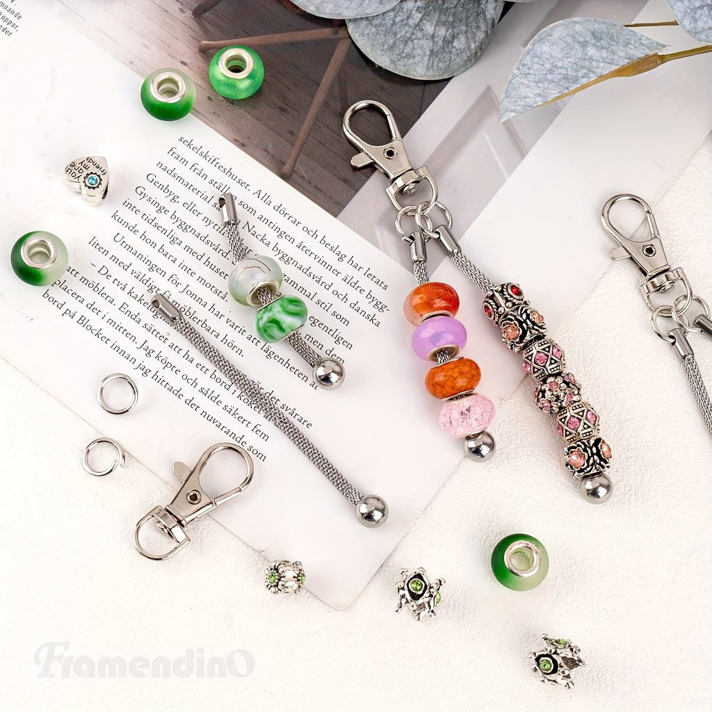 Silvery Beadable Keychain Blanks, Listed 10-Pack Metal Bar Craft Supplies with 3mm Large-Hole Bead Compatibility Wording for DIY Pendants and Personalized Gifts