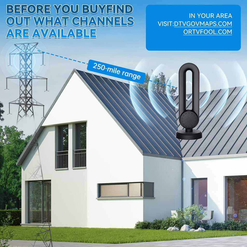 Digital TV Antenna Indoor and Outdoor, Long Range HDTV Signal with USB Power, 180° Rotatable Magnetic Base Mount for Smart and Legacy TVs, 4K 1080P Free Local Channels