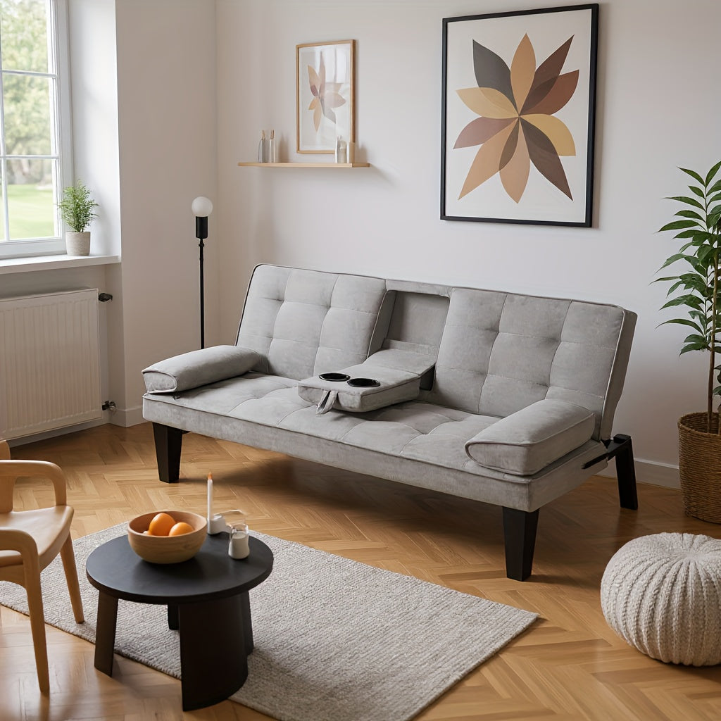 Foldable Sofa Bed with Frame and Fabric Upholstery, Gray Black or Blue Convertible Seating for Apartment Living Rooms, Dorms and Studio Furniture Layouts