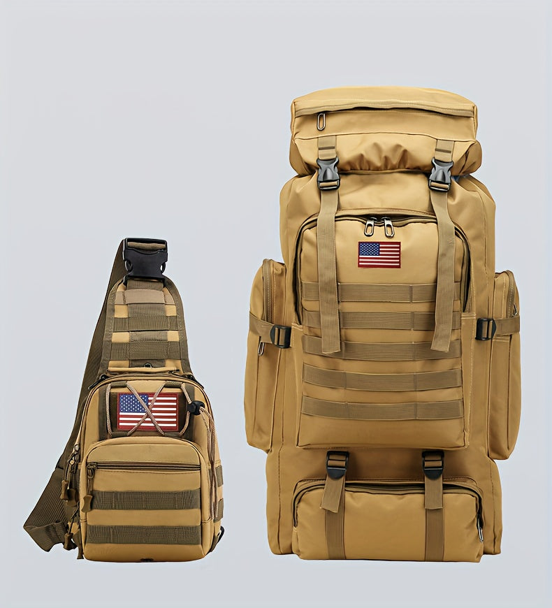 MOLLE Tactical Hiking Backpack with Multiple Compartments, Listed Two-Piece Set for Outdoor Gear Organization, Camping, Trekking and Adventure Travel