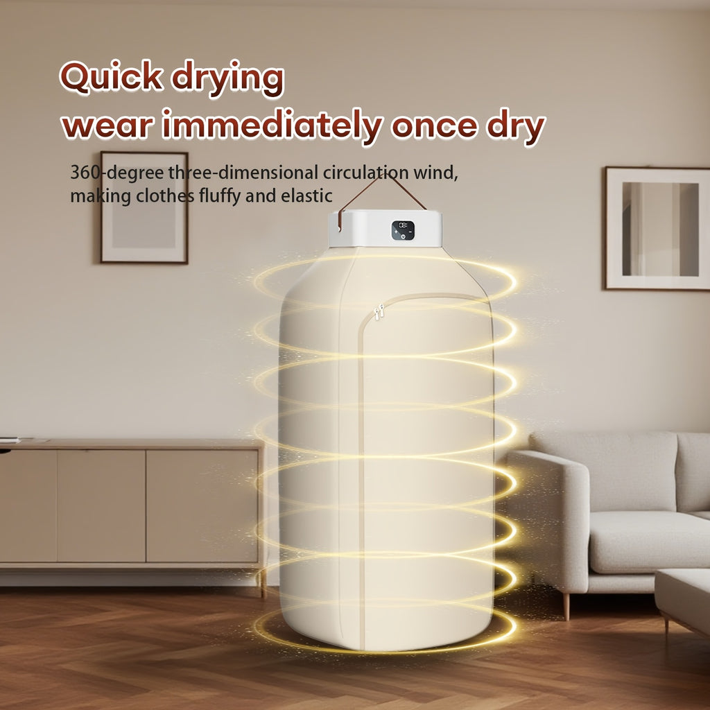 Touch-Screen Foldable Clothes Dryer with Drying Bag, Two-Speed Control and Timer, Compact Electric Garment Drying Machine for Small-Space Laundry Care