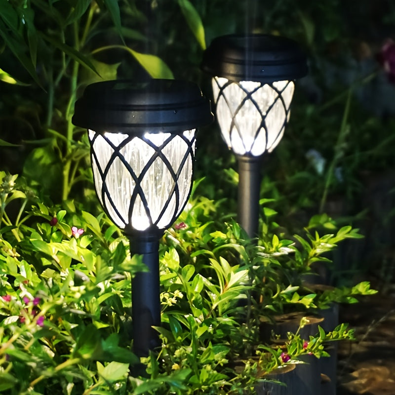 Solar Pathway Stake Lights with Cross Grid Design, Warm Light 6-Pack or White Light 10-Pack, Polypropylene LED Garden Lamps for Yard and Patio Decoration