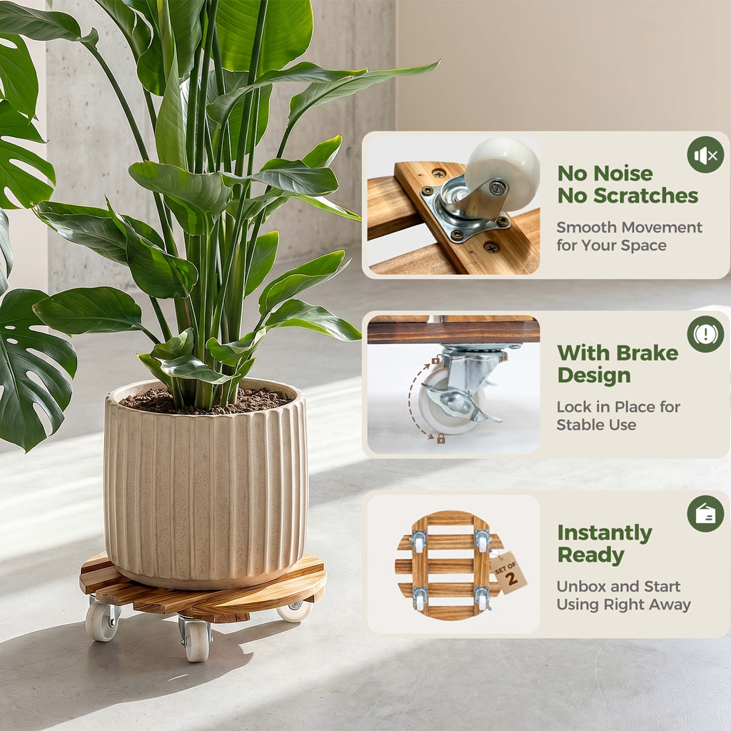 Metal Plant Caddy with Swivel and Lockable Casters, 13.4-Inch Rolling Planter Stand in Brown with 2-Piece or 4-Piece Options for Indoor and Patio Pots