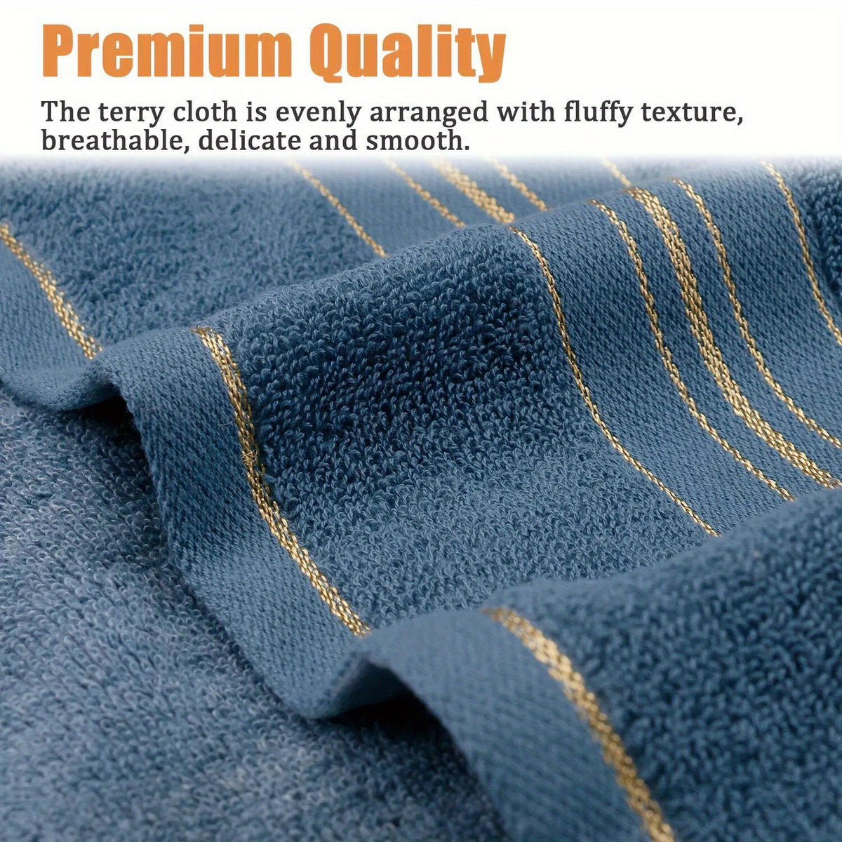 Cotton Hand Towel in Striped 100% Cotton, Single 28.35 x 12.6 Inch Bathroom Towel with Random-Color Hook and Beige, Blue or Khaki Options for Daily Hand Drying