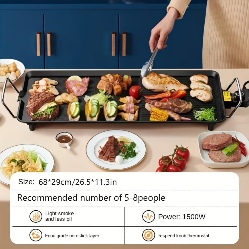 Electric Grill with Nonstick Roasting Surface, Adjustable Temperature and Listed Drip Tray, Extended-Length, Medium or Large Options for Family Meals