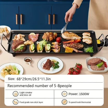 Electric Grill with Nonstick Roasting Surface, Adjustable Temperature and Listed Drip Tray, Extended-Length, Medium or Large Options for Family Meals