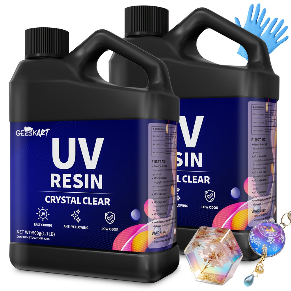 UV Craft Resin in Clear Hard-Type Formula, 500g, 2.2LB or 4.41LB Options for Light-Curing Jewelry Making, Handmade Charms and Decorative Hobby Projects