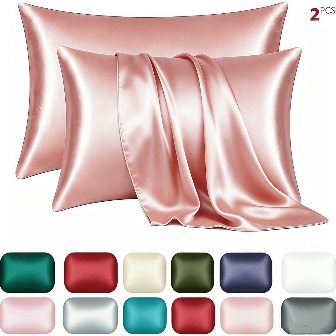 Satin Pillowcase Set of Two, Smooth Sleeping Pillow Covers with Ten Size Labels and Sixteen Color Options for Bedroom Bedding and Guest Room Styling