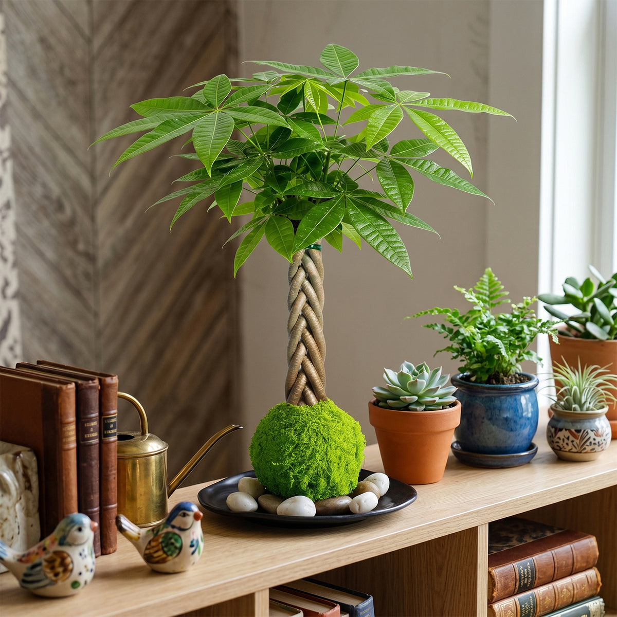 Live Money Tree Houseplant, Pachira Aquatica with Pot, Metal Bucket or Kokedama Bowl Options for Indoor Home and Office Decor, Birthdays and Housewarming Gifts