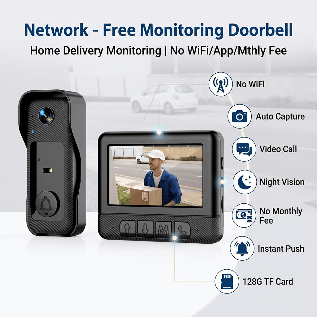 1 Set, Doorbell Camera Wireless No Subscription, Water Resistant Wireless Video Doorbell, Equipped with A 4. 3-inch Display, Real-time Communication Is Like Making A Phone Call, No Need for Button Intercom, One Click Answer, Fisheye Wide-angle Lens