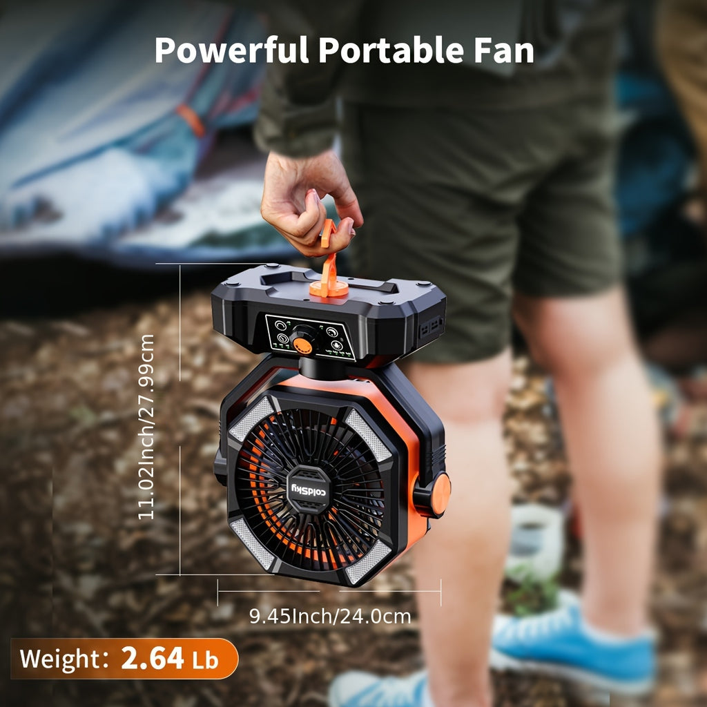 Dual Motor Camping Fan with 4 LED Lanterns, 20000mAh Rechargeable Battery Fan, 8-Speed Desk Fan with Remote, Portable Outdoor Fan with Hook for Tent, Power Outage, Construction Site