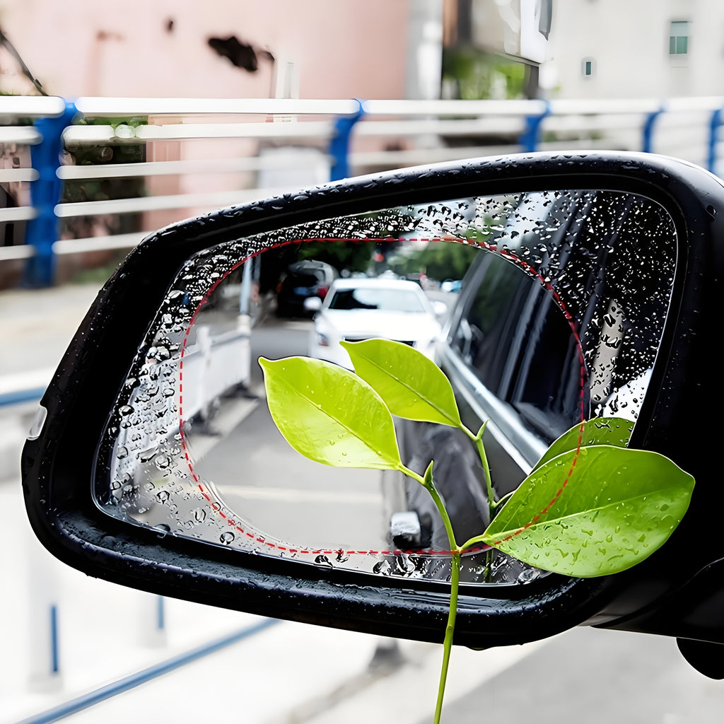 Car Mirror Anti Fog Film for Compatible Vehicle Mirror Surfaces, Four-Piece Two-Pair Set with Hydrophobic Coating Reference for Everyday Mirror Care