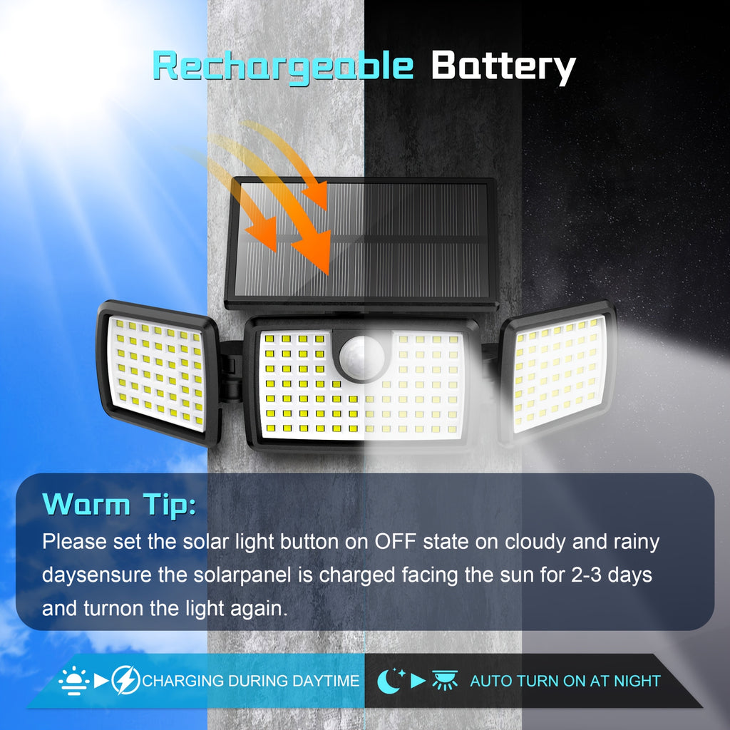 Solar Outdoor Motion Sensor Lights with Remote-Control Options, Two-Piece Pack or Upgraded Four-Head Single Light for Yard, Patio and Garage Exteriors