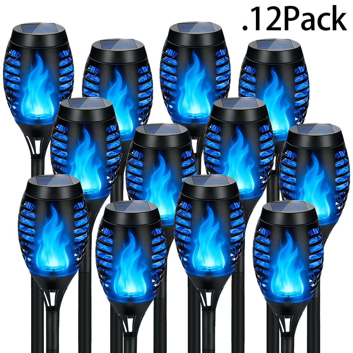 Solar Torch Lights with Flickering Flame Effect, 8 or 12 Pack Ground-Mounted Decorative Garden Lamps with Color Options for Outdoor Parties and Halloween Displays