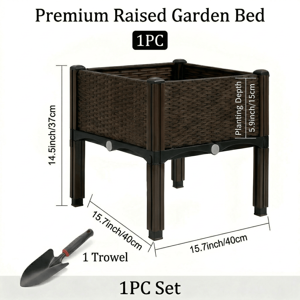 Elevated Plastic Planter Box Set with Legs, Two Raised Garden Beds with Listed Shovel for Outdoor Herb Growing, Vegetable Planting and Home Garden Projects