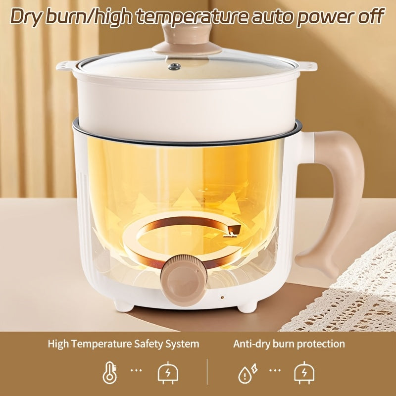 Triple-Power Electric Cooking Pot with Listed Nonstick Coating, ZERNBER 60.87oz A or B Model Labels for Compatible Hot Pot, Soup, Ramen and Kitchen Meal Preparation