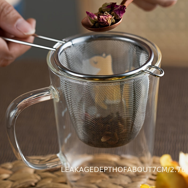 Tea Strainer in Stainless Steel with Single-Ear Mesh Filter Design, Universal-Labeled Selection or Two-Piece Option for Compatible Home Tea Preparation