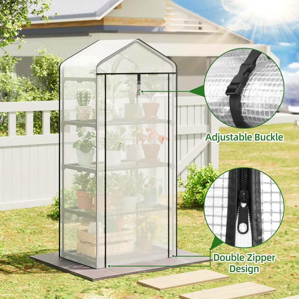 Portable Mini Greenhouse by WHONLINE with Listed PE Cover and Tiered Plant Stand, White or Green Style Options for Seedling and Flower Growing at Home
