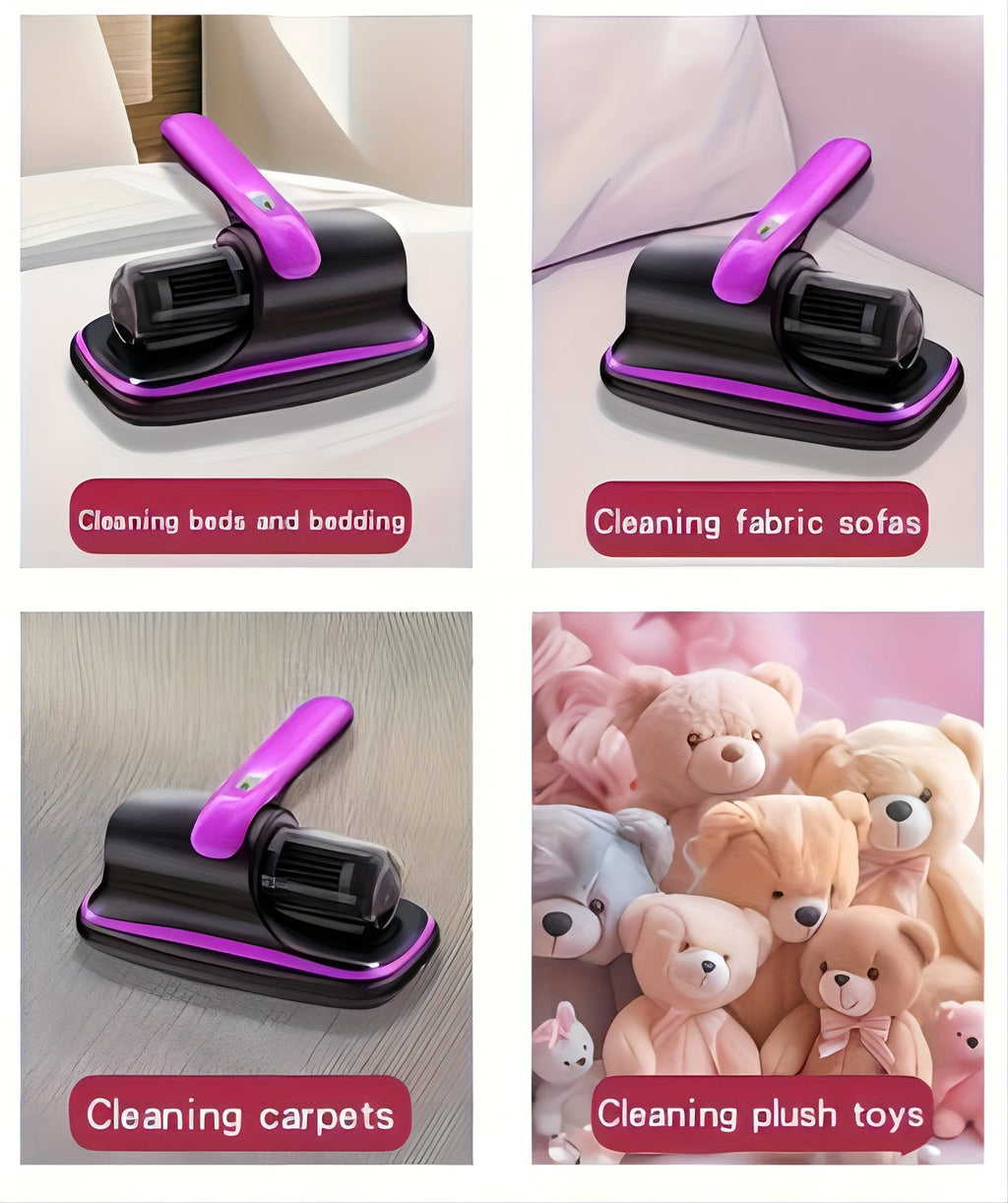 Mattress Vacuum Cleaner in Purple, Cordless Handheld Bed and Sofa Cleaner for Pet Hair, Compatible Upholstery and Carpet Surface Cleaning