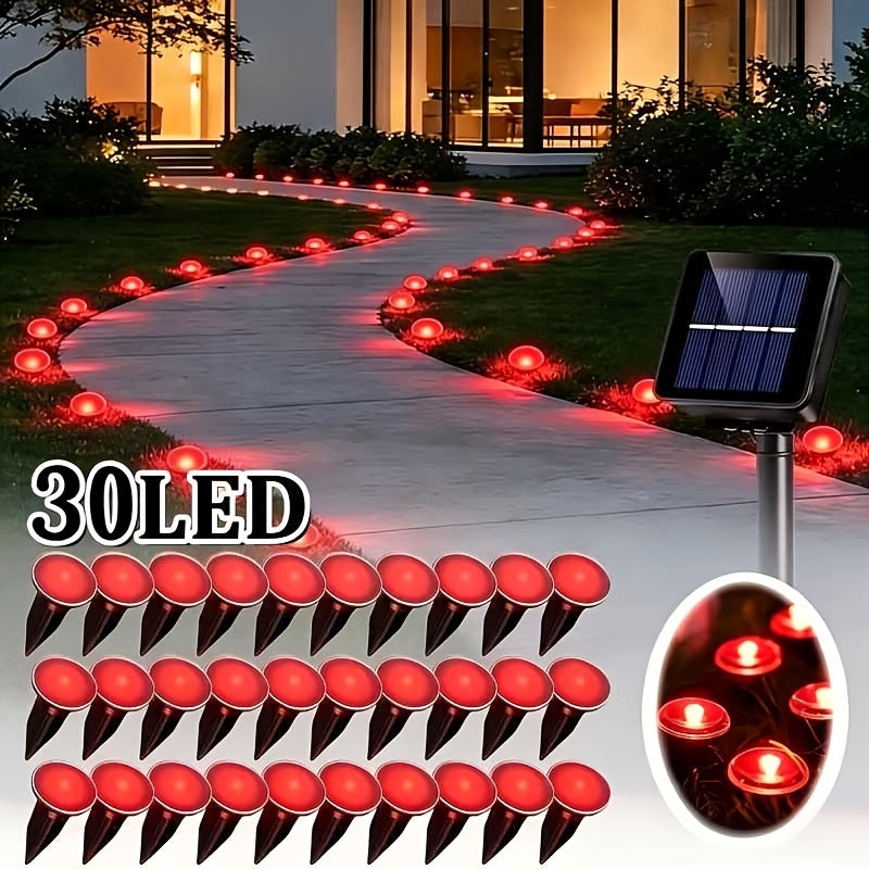 Solar Pathway String Lights with Listed 30 LEDs and Stake Design, Six Warm, White, Purple, Blue, Red and Green Light Options for Patio and Garden Event Decor