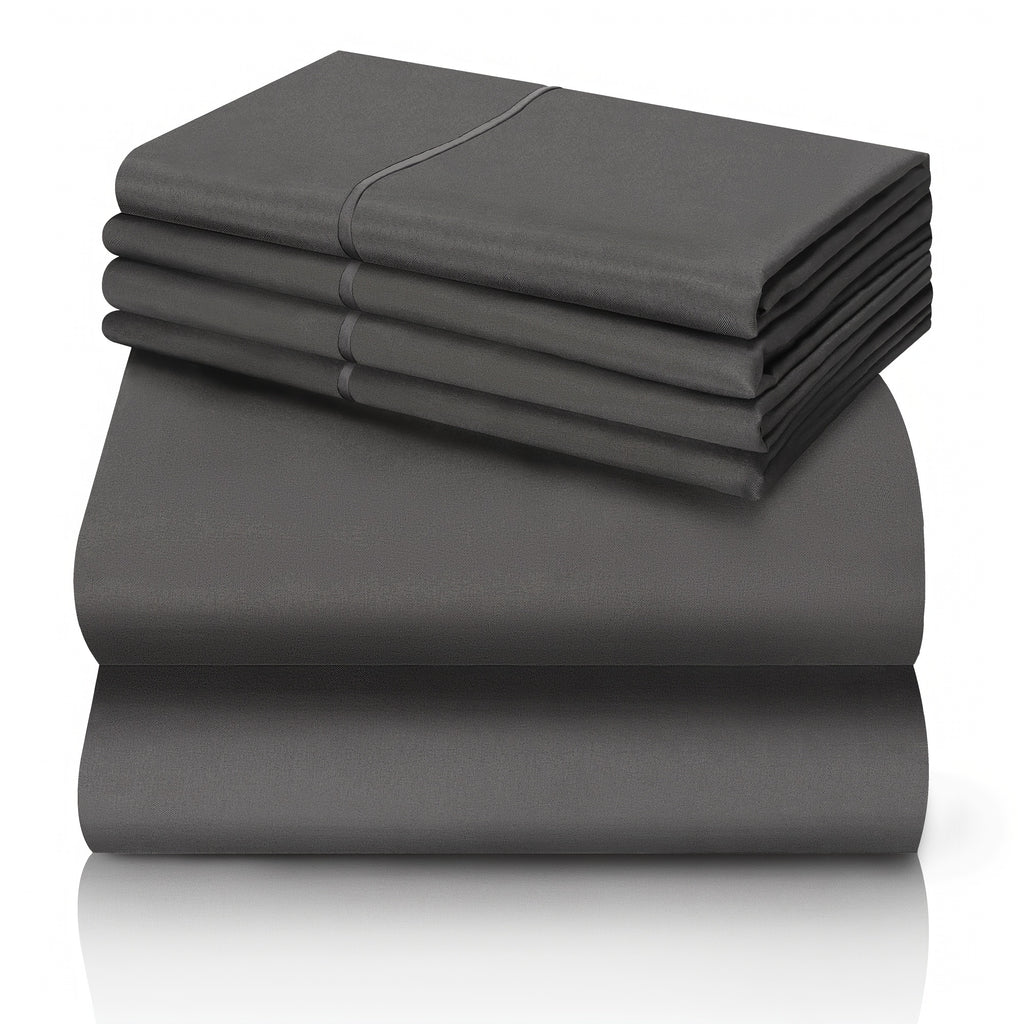 Flat and Fitted Sheet Set with Two Pillowcases, Four-Piece Bedding with Listed Extra Deep Pockets and Six Size Labels Including Twin XL for Home Bedrooms