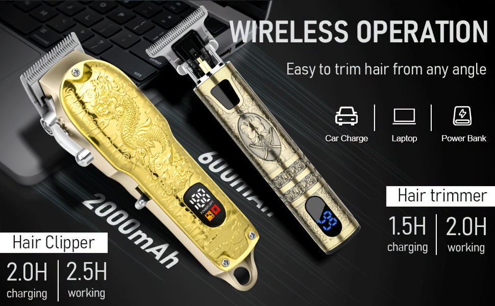 LQT Hair Clipper Set for Men with USB Rechargeable Design, Retro Styling and Golden Dragon Package Options for Home Haircuts, Detailing and Grooming Gifts
