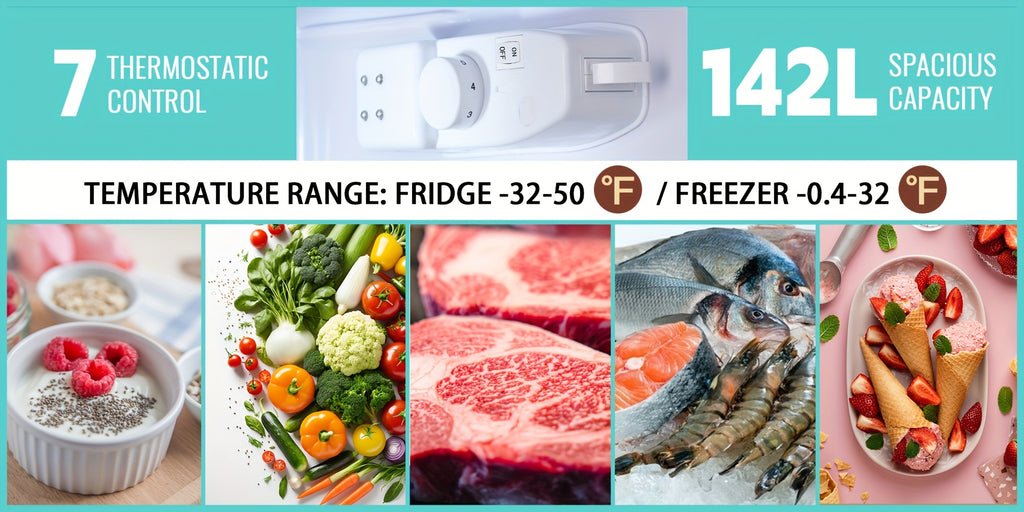 Compact Fridge Freezer by WANAI, Double-Door 3.5 or 4.5 Cu Ft Options with Seven-Level Thermostat, Removable Shelves and Listed LED Light for Apartment and Office