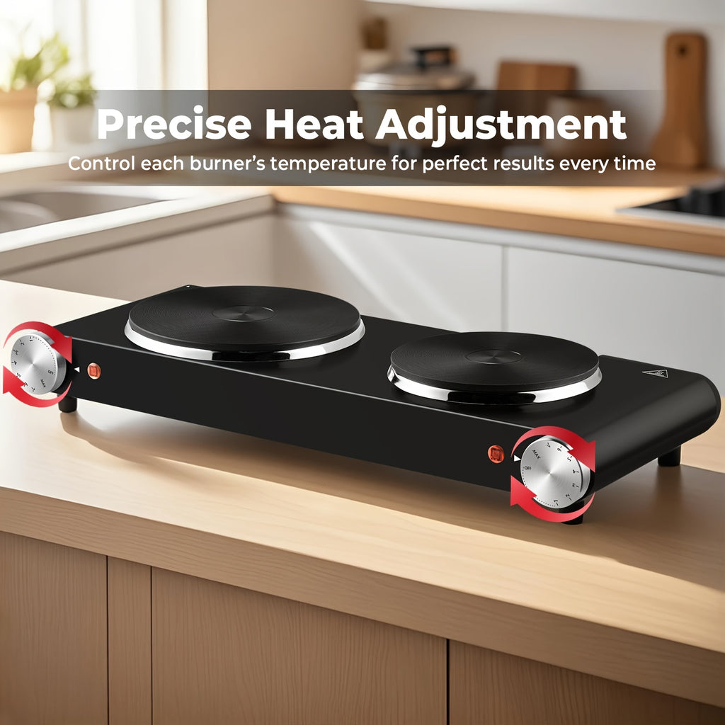 Double Burner Infrared Hot Plate by COKLAI MAX, Portable Electric Cooktop with Dual Temperature Control and Stainless Steel Body for Home Cooking