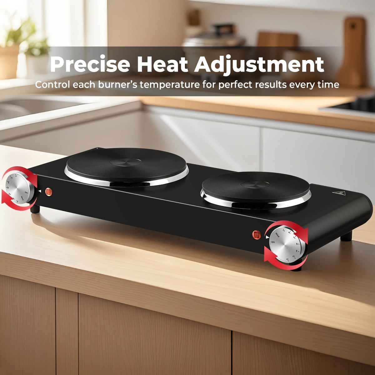 Double Burner Infrared Hot Plate by COKLAI MAX, Portable Electric Cooktop with Dual Temperature Control and Stainless Steel Body for Home Cooking