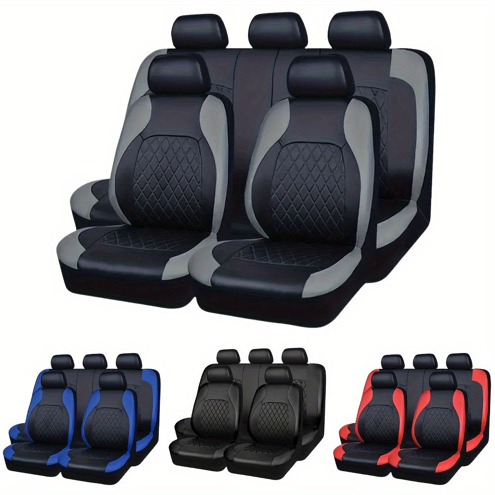 Faux Leather Car Seat Covers Full Set for Five Seats, Front Seat and Rear Bench Coverage with Split-Seat Compatibility and Multiple Color Options