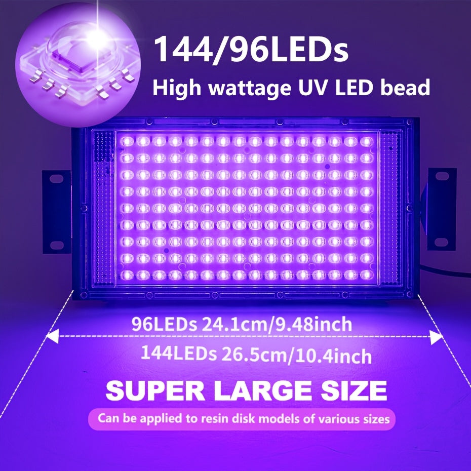 Stand-Equipped Resin Curing Lamp in Black with 96 or 144 LED Option Labels, One-Button Craft Light for Compatible Light-Curing Resin Jewelry and Mold Projects
