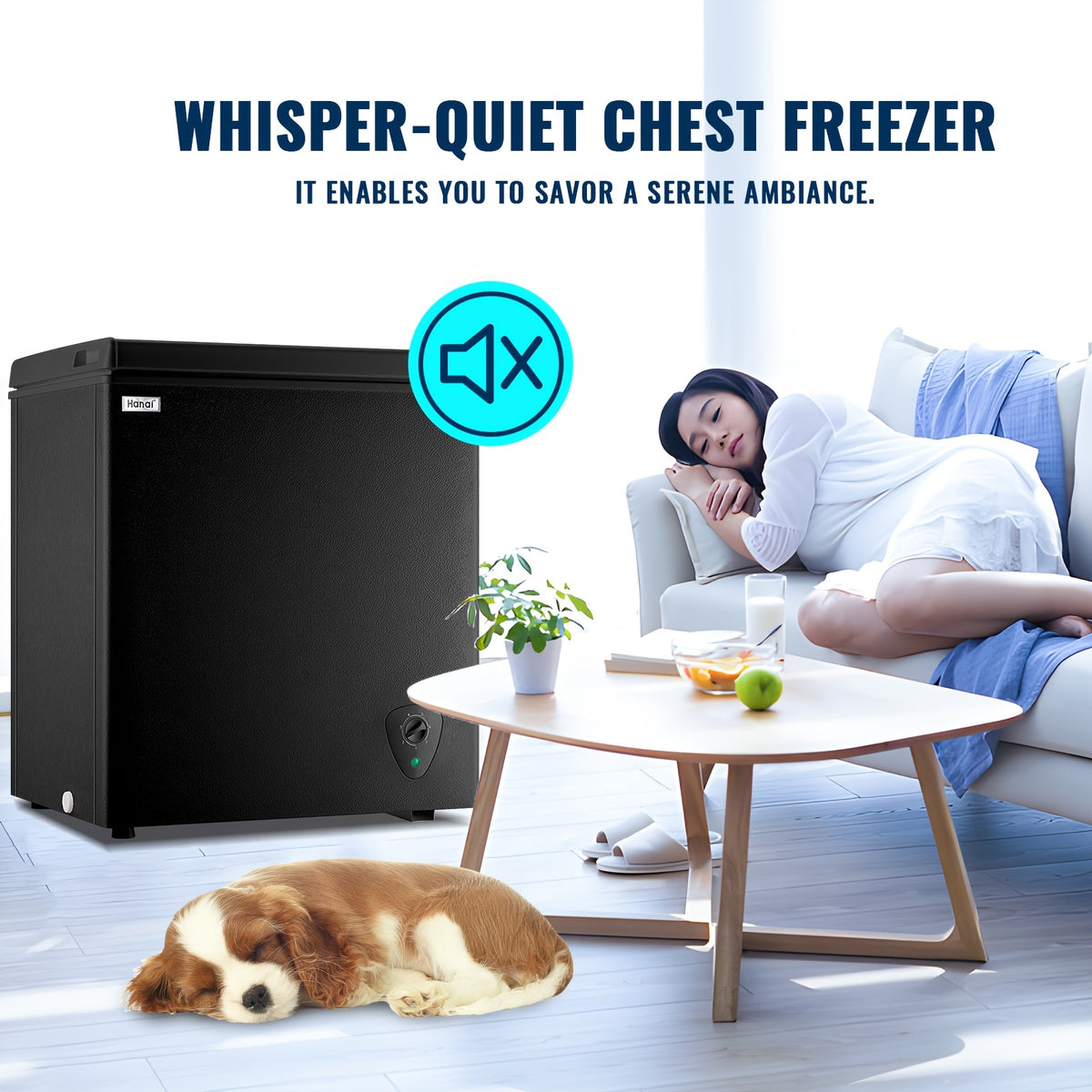 Small Chest Freezer 3.5 Cu. Ft., WANAI Black Deep Freezer with 7 Adjustable Settings and Removable Basket for Apartment Kitchens