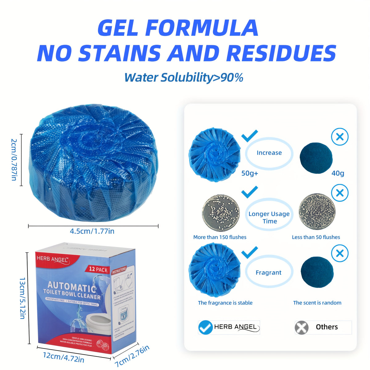 Blue Toilet Cleaning Tablets with Listed Ocean Fragrance, Automatic Toilet Bowl Cleaner Blocks in 24, 32, 48, 64 and 105-Count Options for Bathroom Care