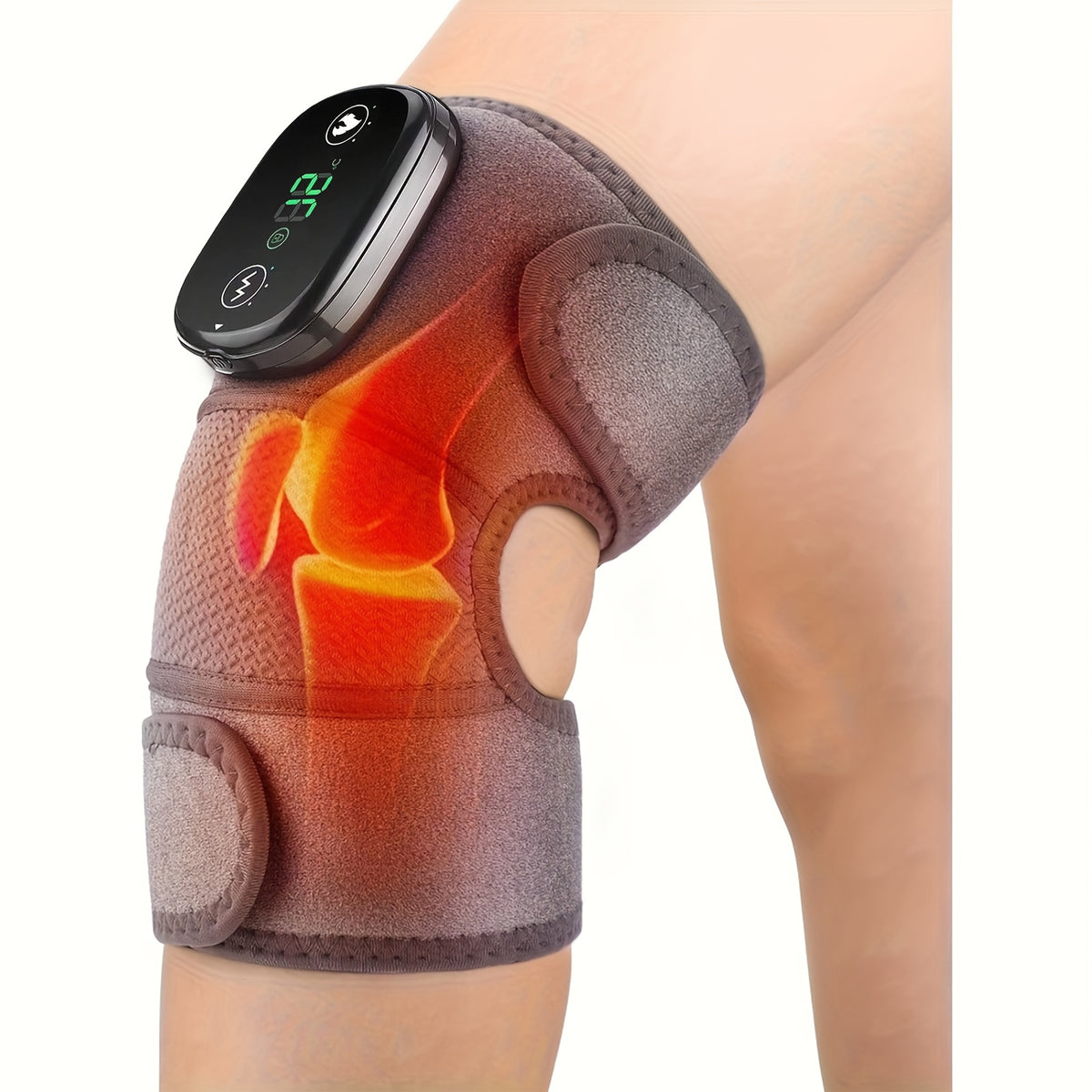 USB Rechargeable Knee Massager with Adjustable Heat and Vibration, Portable Gray Heated Pad with Listed Shoulder and Elbow Uses, One- or Two-Piece Options