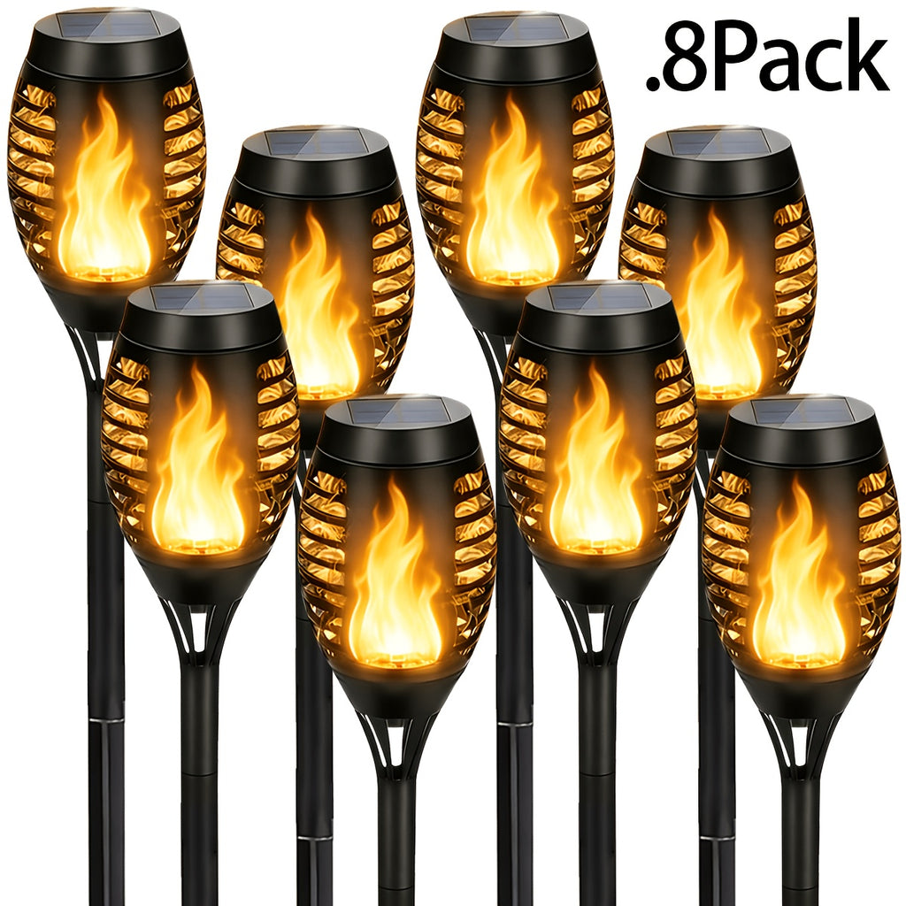 Solar Torch Lights with Flickering Flame Effect, 8 or 12 Pack Ground-Mounted Decorative Garden Lamps with Color Options for Outdoor Parties and Halloween Displays