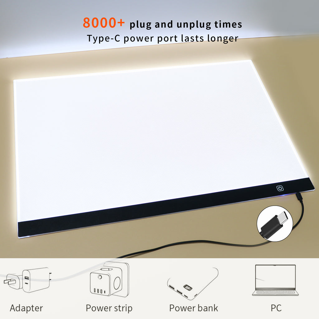 Touch Control A2 LED Tracing Light Box with Three-Level Brightness Adjustment, USB-Powered Thin Light Pad in Black or Blue for Diamond Painting, Sketching and Paper Crafts