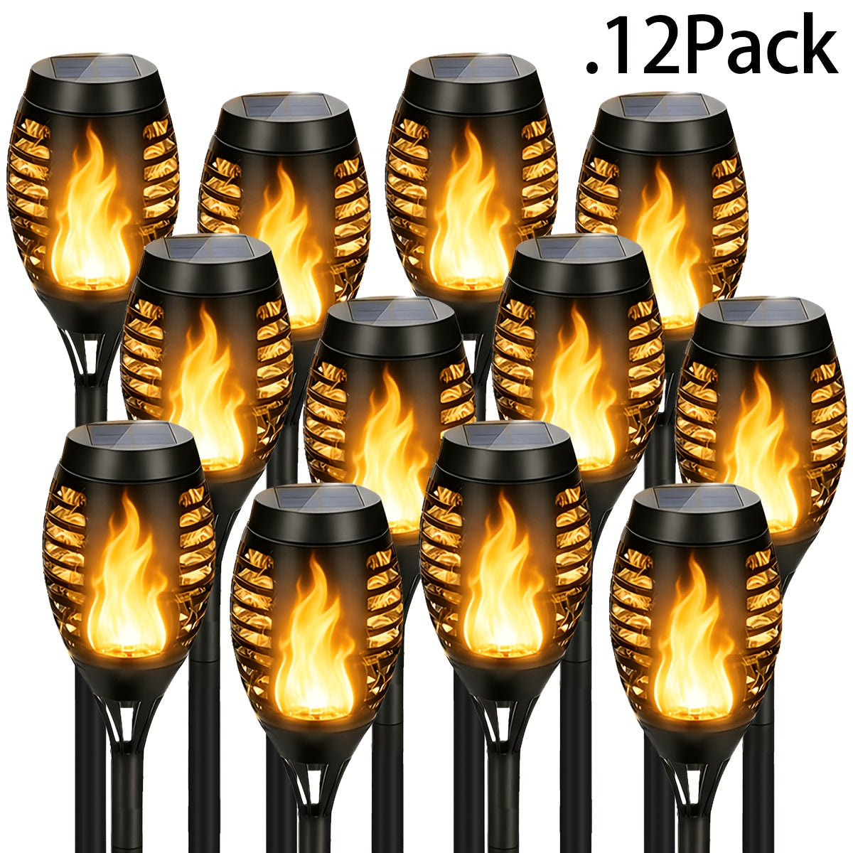 Solar Torch Lights with Flickering Flame Effect, 8 or 12 Pack Ground-Mounted Decorative Garden Lamps with Color Options for Outdoor Parties and Halloween Displays