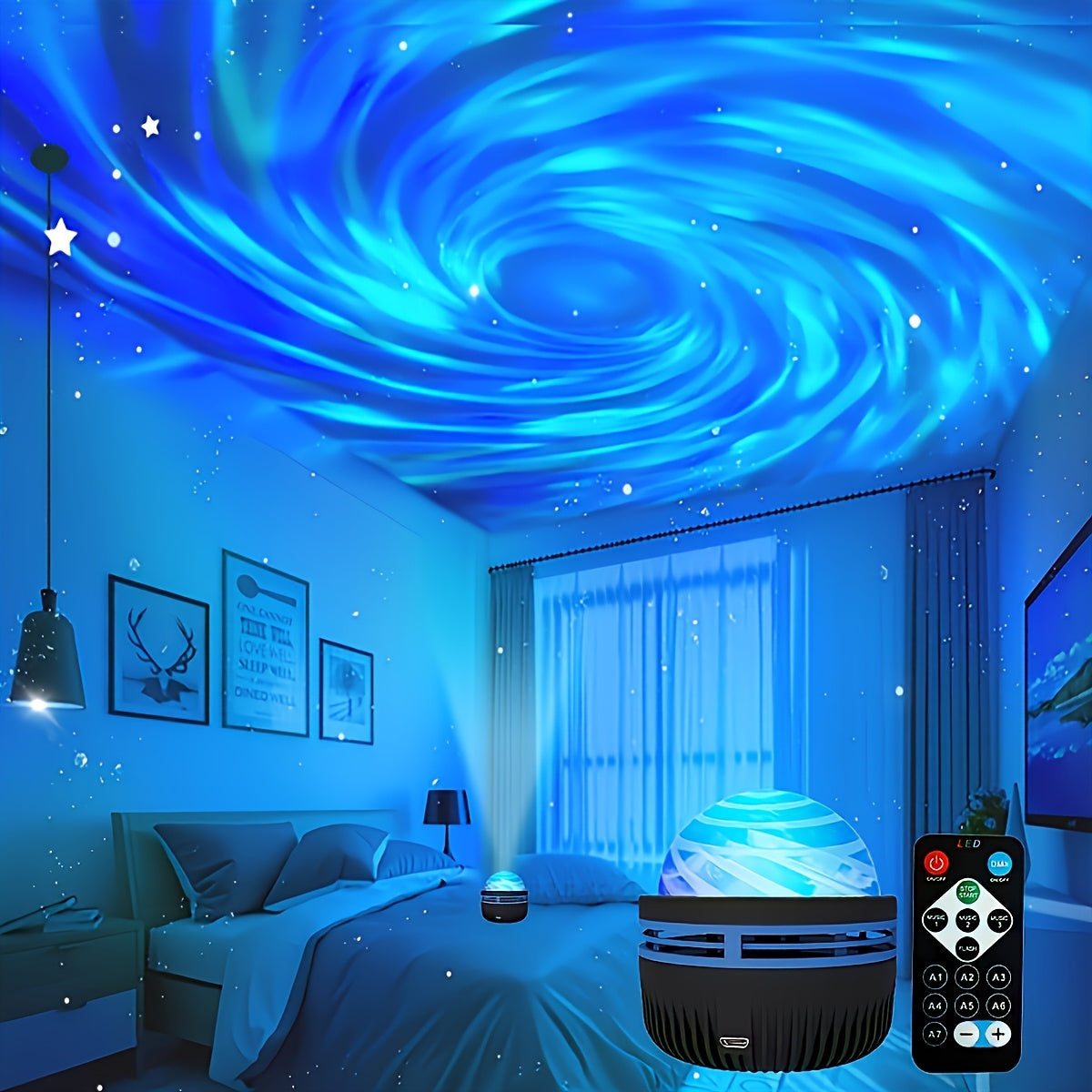 Aurora Borealis Star Projector with Remote and Seven Listed Lighting Effects, Single LED Galaxy Night Light for Bedroom and Party Decoration
