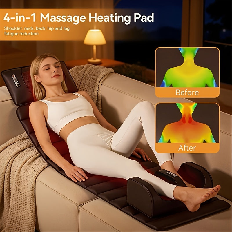 Heated Massage Pad for Home Relaxation, Brown Foldable 5-in-1 Body Massage Mat with Listed Multiple Modes for Neck, Shoulders, Back, Waist and Legs