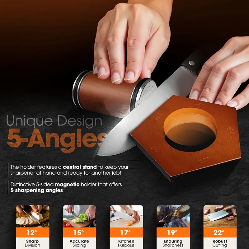 Diamond Rolling Knife Sharpener Set with Two-Angle, Five-Angle or Five-Sided Style Options for Compatible Kitchen and Outdoor Knife Edge Care and Home Cook Gifts