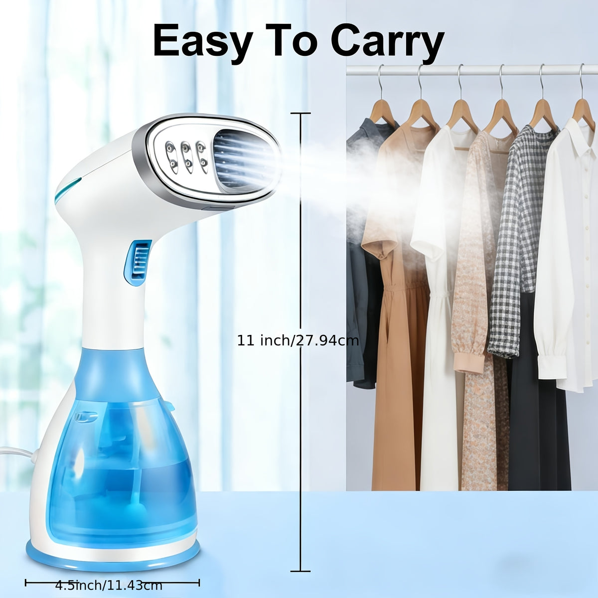 Three-Setting Clothes Steamer 1800W in Green, Corded Handheld Garment Wrinkle Remover with XL Tank and Nozzle Attachments for Compatible Suits, Bedding and Curtains