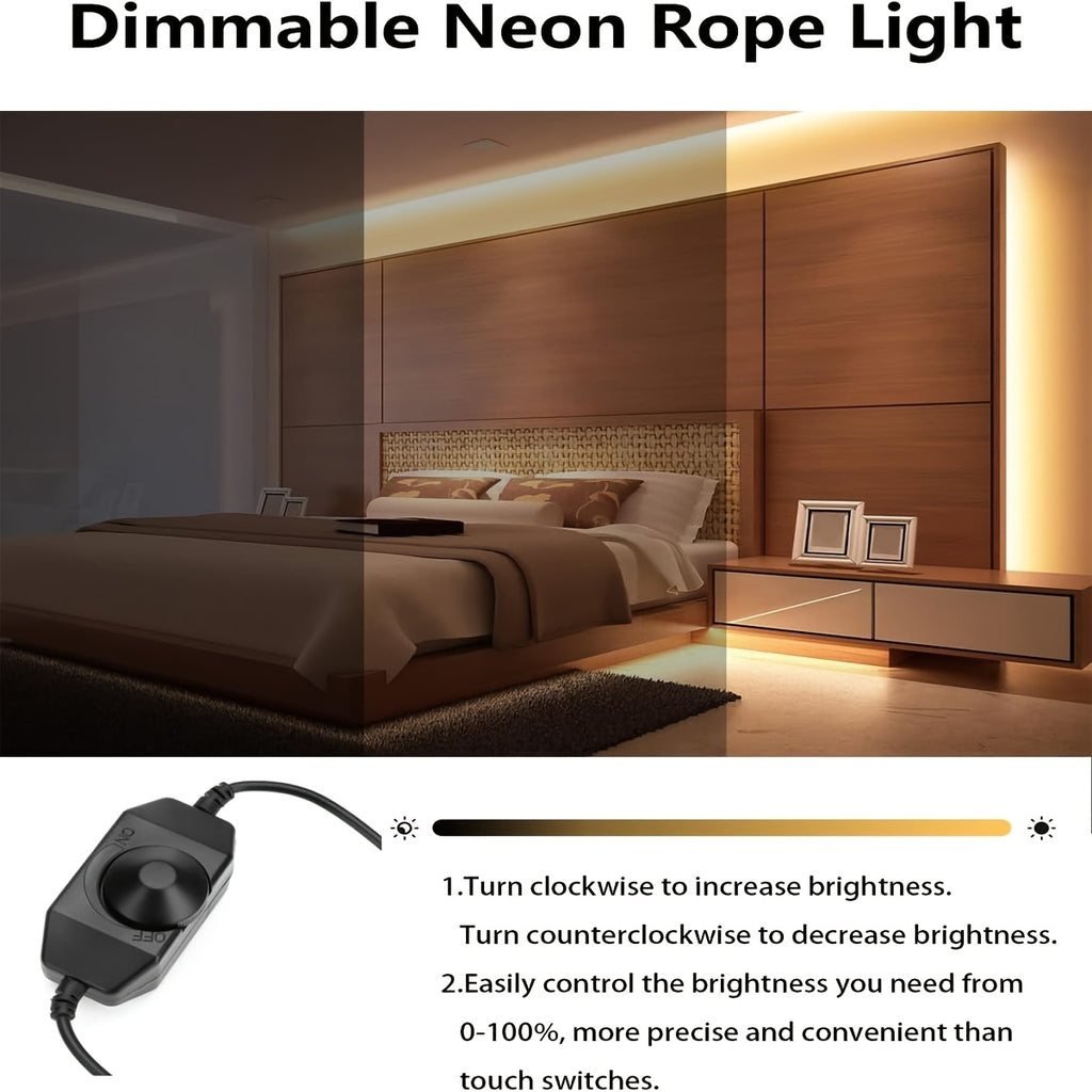 COB LED Strip Lights with Knob Dimmer, 32.8ft 24V Flexible Light Tape in White or Warm White, 8mm Width and CRI92+ for Cabinets, Shelves and Bedroom Accents
