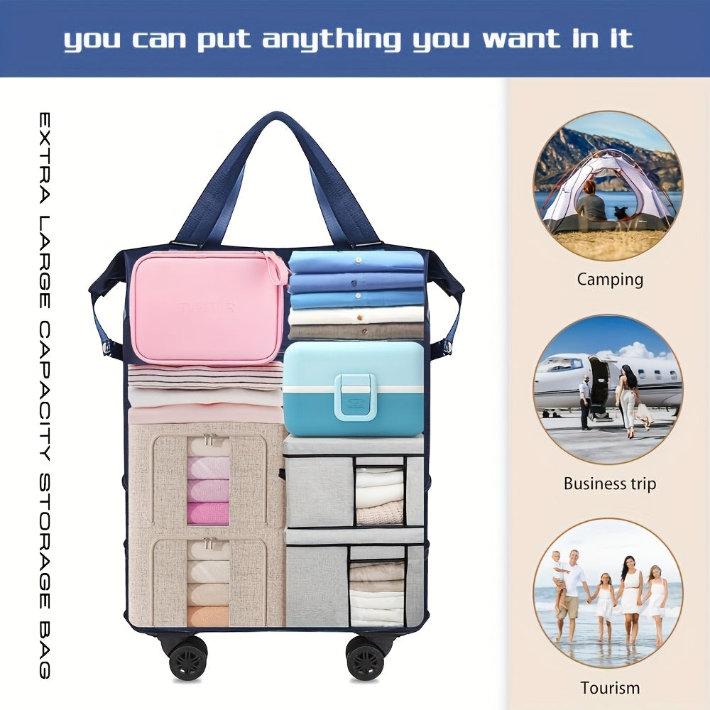 3-in-1 Expandable Travel Duffel Bag, Foldable Nylon Weekend Tote with Detachable Spinner Design and Wheel-Free Pink Option for Overnight Trips and Moving